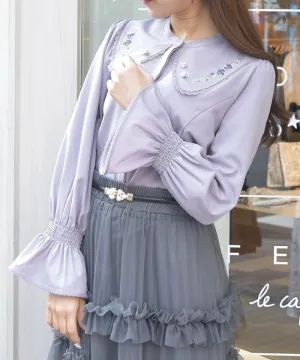 Rose Embroidery Big Collar Blouse