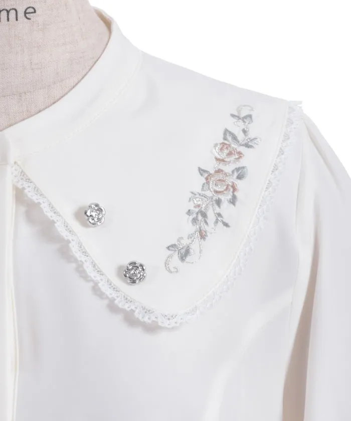 Rose Embroidery Big Collar Blouse