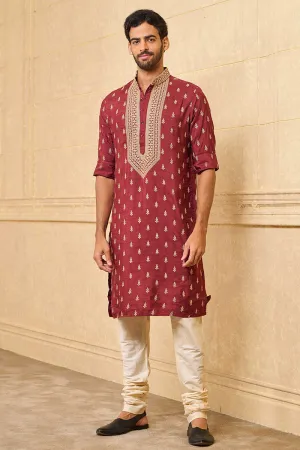 Rust All Over Butta Thread Embroidered Kurta