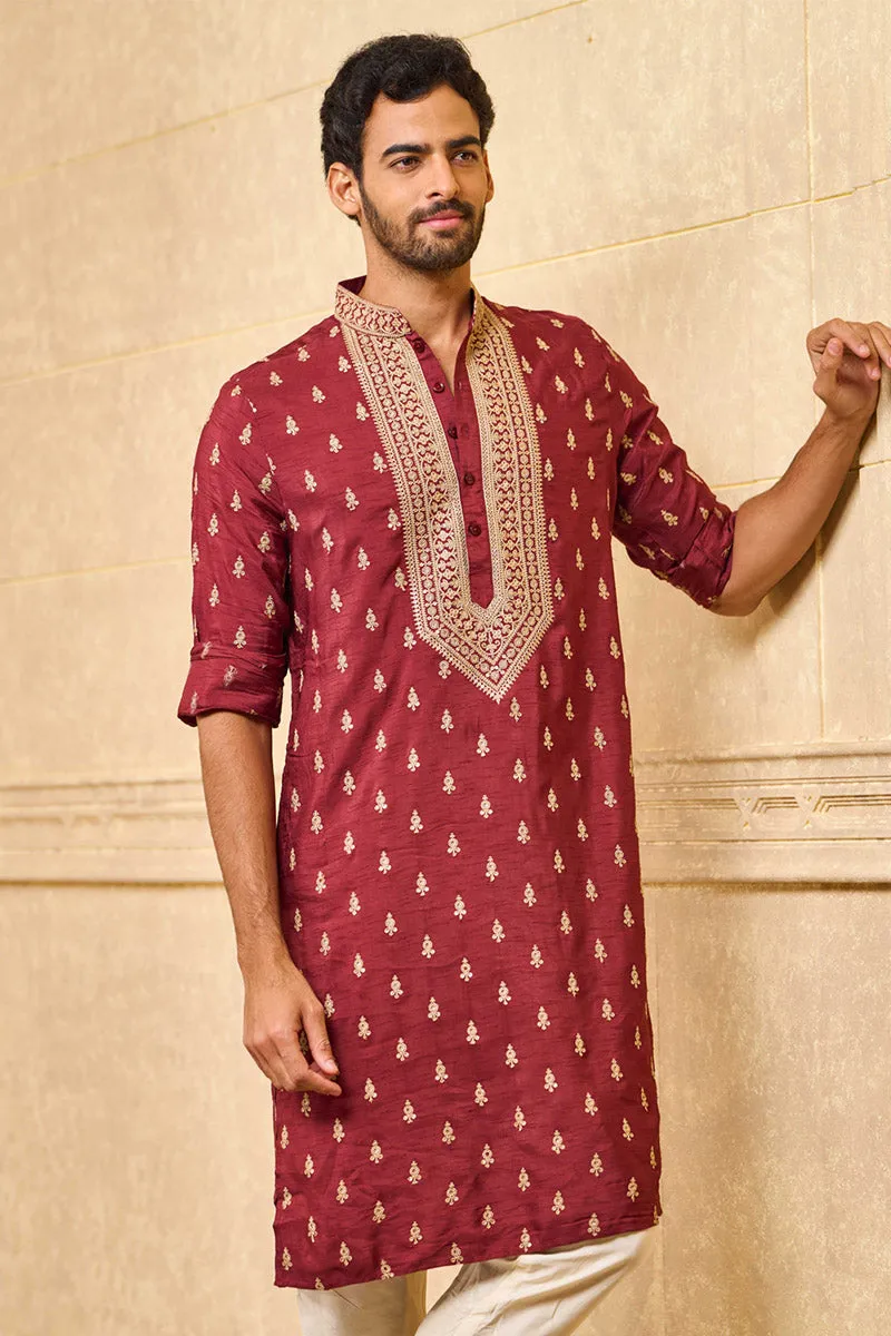 Rust All Over Butta Thread Embroidered Kurta