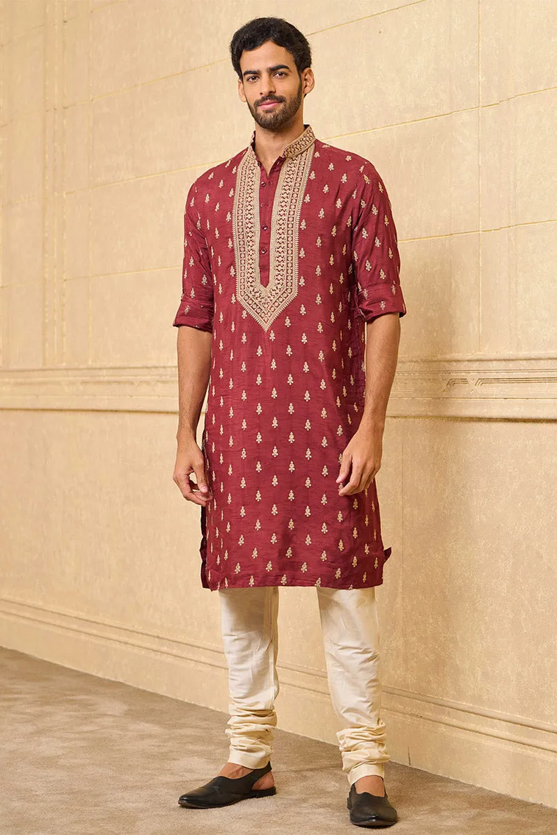 Rust All Over Butta Thread Embroidered Kurta