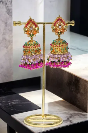 Sahana - Matte Gold Plated Multicolor Jhumka Earrings