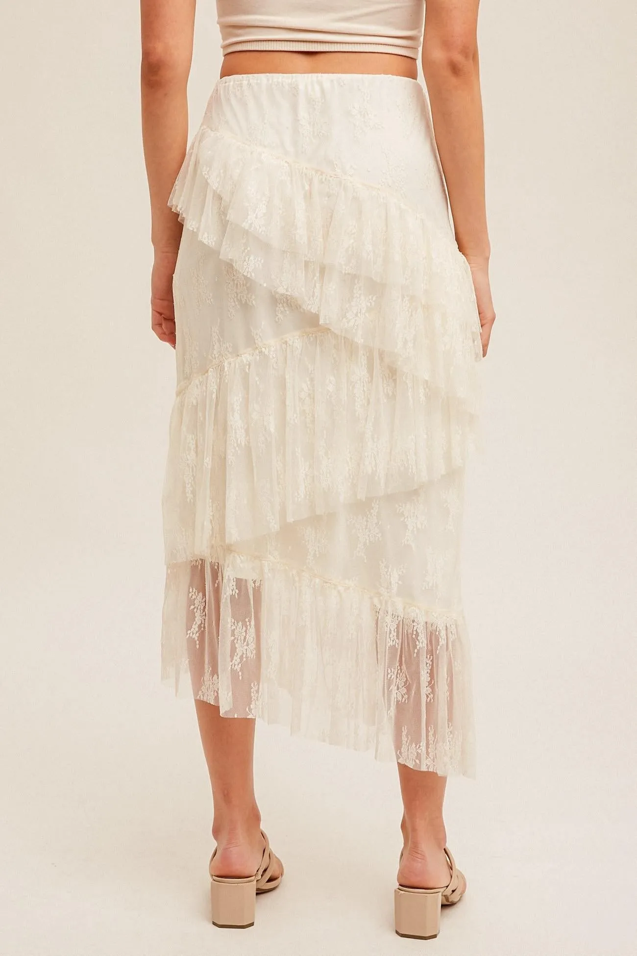 Starlit Embrace Asymmetrical Tiered Lace Skirt
