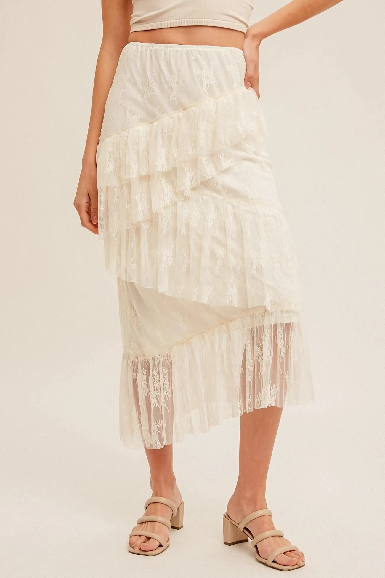 Starlit Embrace Asymmetrical Tiered Lace Skirt