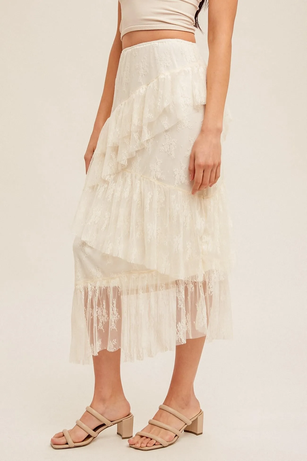 Starlit Embrace Asymmetrical Tiered Lace Skirt