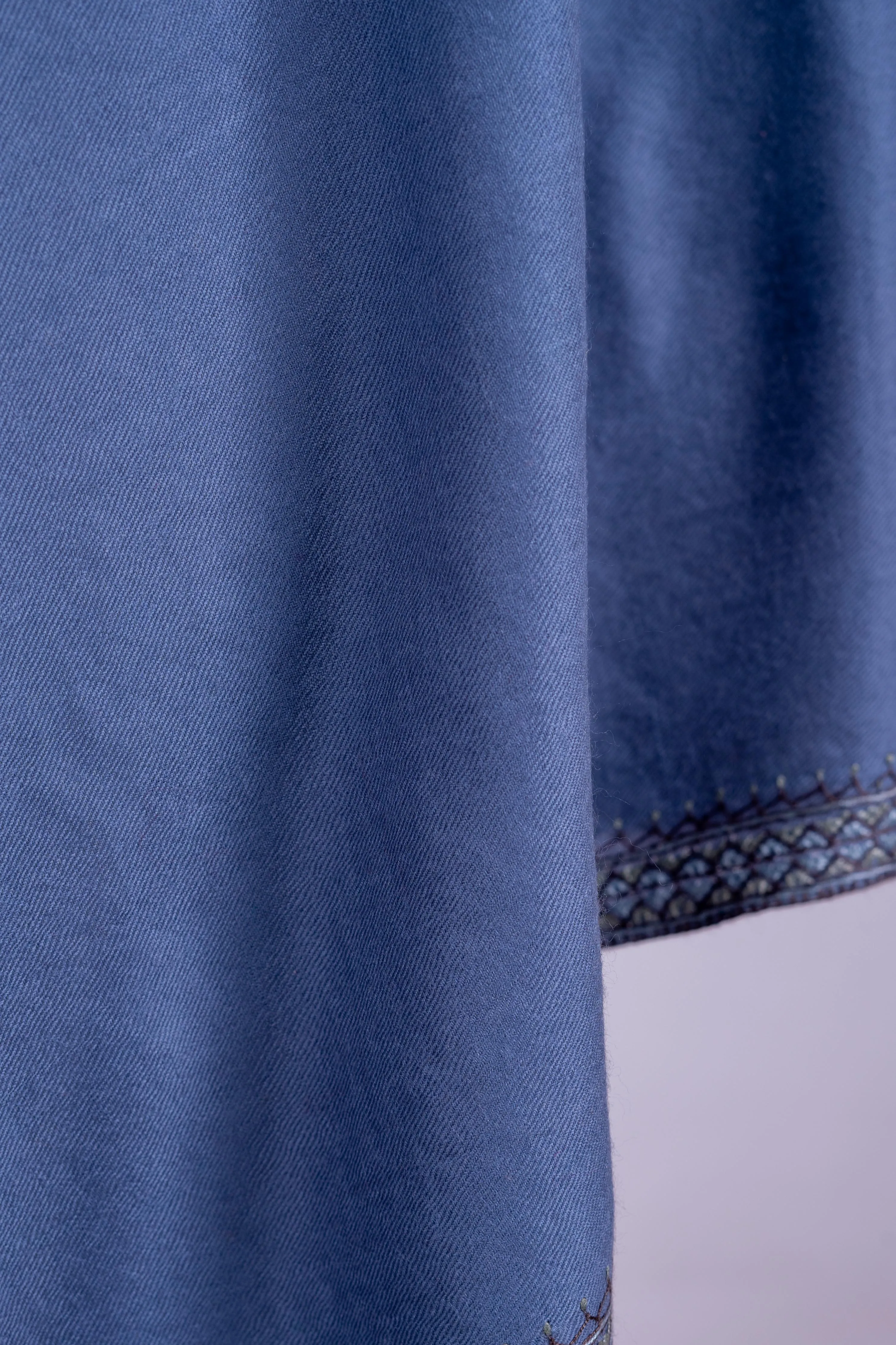 Steel Blue Grace - Hand-Embroidered Sozni Merino Wool Shawl