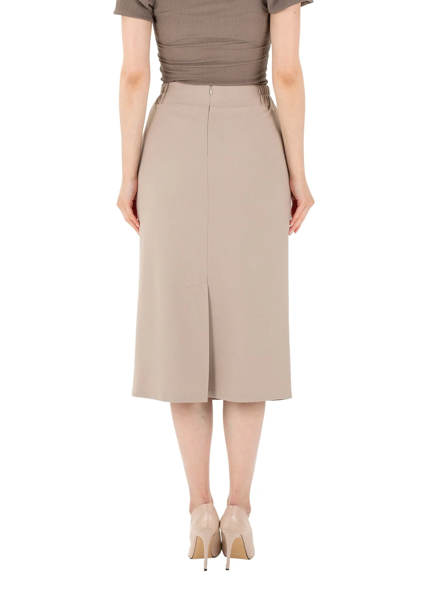 Stone Midi Pencil Skirt with Elastic Waist and Closed Back Vent