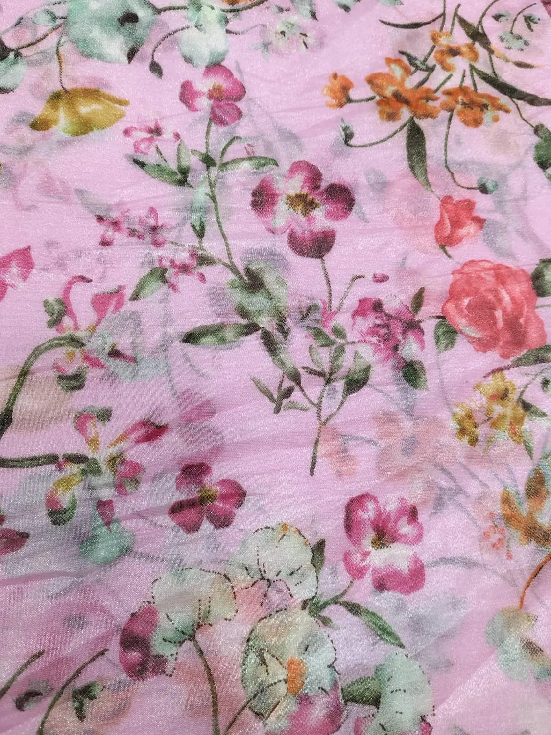 Stunning Pink Organza Fabric with Digital Print - 1 Mtr Length