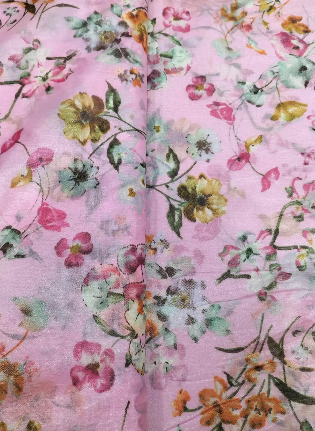 Stunning Pink Organza Fabric with Digital Print - 1 Mtr Length