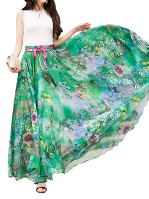 Summer Bohemian Floral Printed Beach Chiffon Maxi Skirts