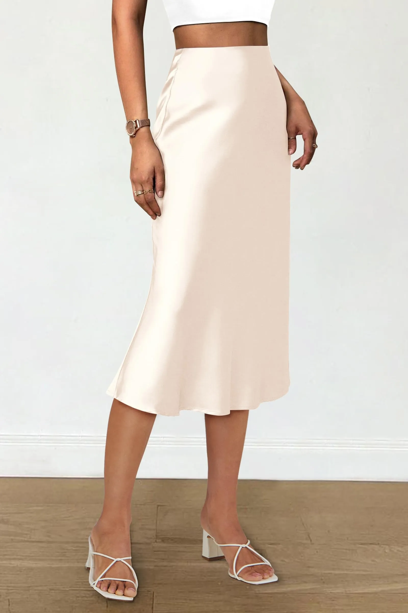 Summer High Waisted Ruffle A Line Silk Skirts
