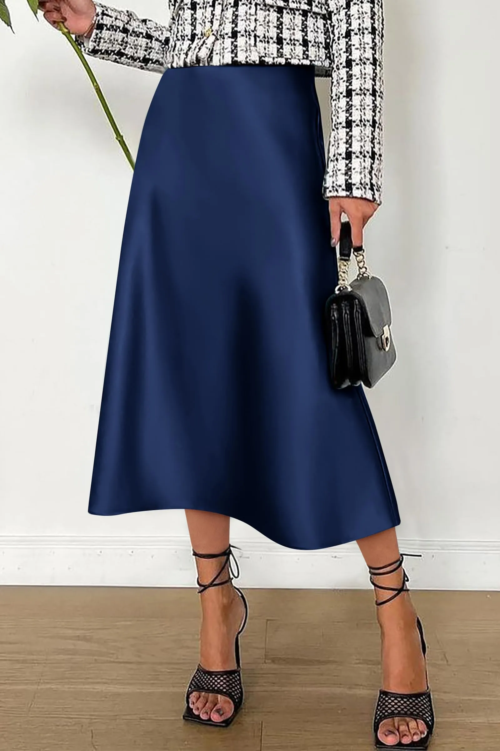 Summer High Waisted Ruffle A Line Silk Skirts