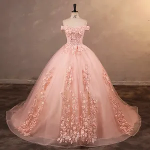 Sweet Flower Ball Gown With Tail A-line Wedding Dress