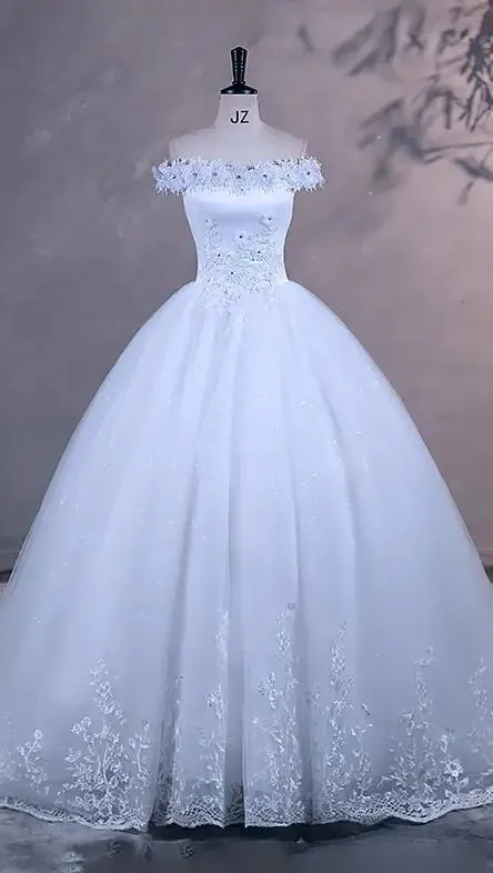 Sweet Flower Classic Boat Neck A-line Wedding Dress