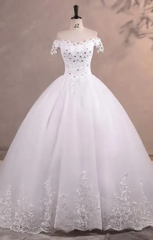 Sweet Flower Classic Boat Neck A-line Wedding Dress