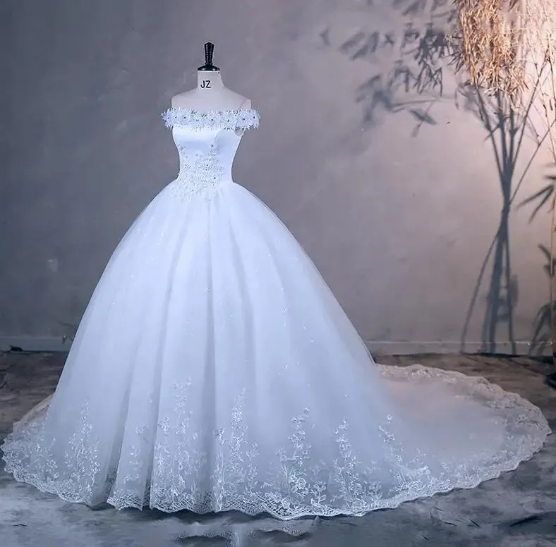 Sweet Flower Classic Boat Neck A-line Wedding Dress