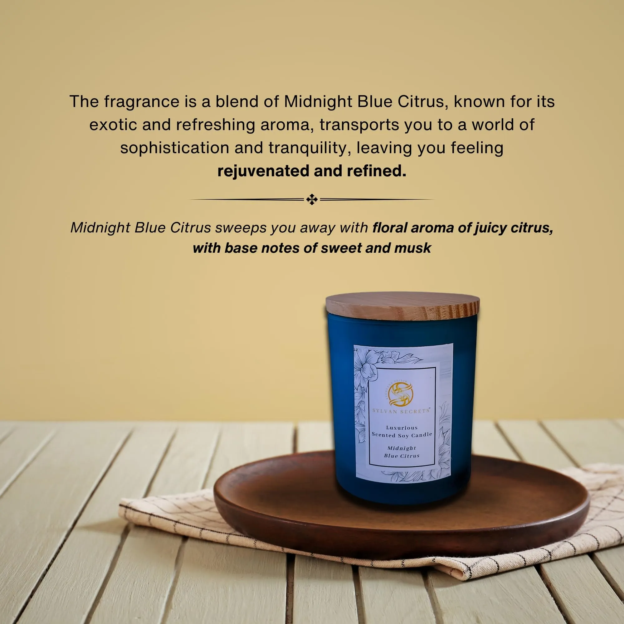 Sylvan Secrets Luxurious Scented Soy Candle Midnight Blue Citrus | Pure & Natural Oil & Fragrance | Exotic & Refreshing Aroma | 180 gm