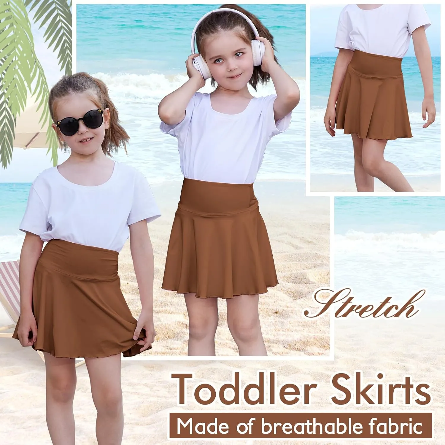 Toddler Baby Girl Skirts Flared Girls Mini Skorts Stretch Tennis Skater Uniform Athletic Skirts with Shorts Pockets