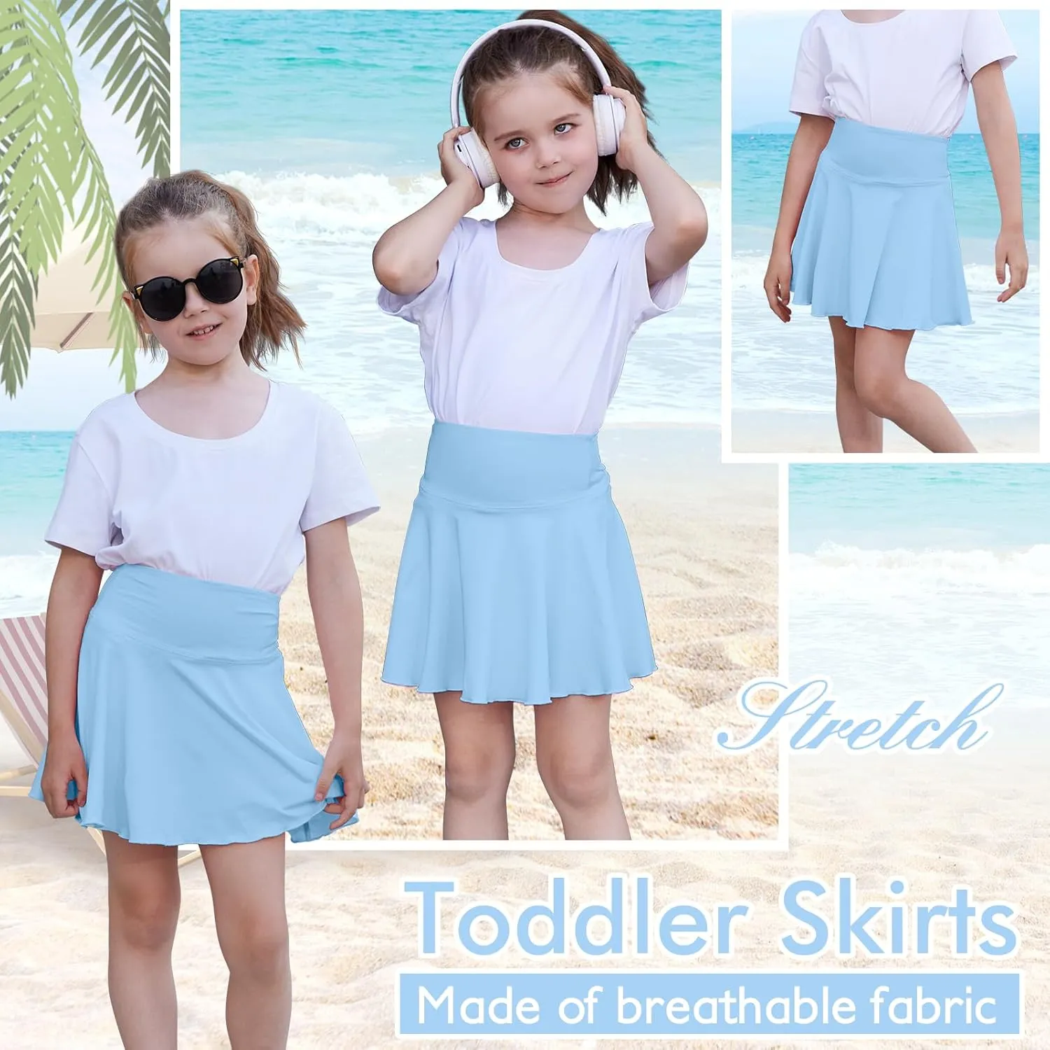 Toddler Baby Girl Skirts Flared Girls Mini Skorts Stretch Tennis Skater Uniform Athletic Skirts with Shorts Pockets
