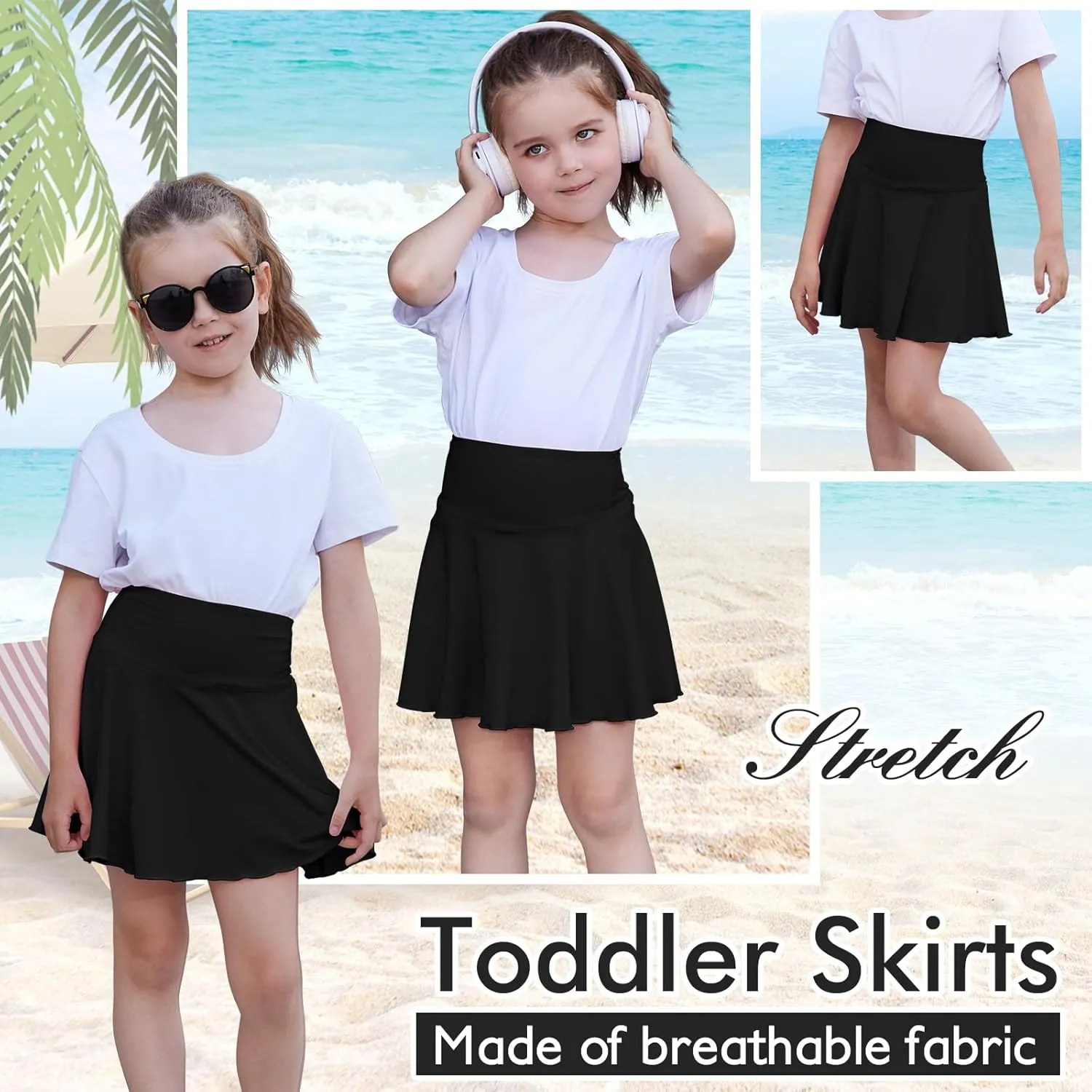 Toddler Baby Girl Skirts Flared Girls Mini Skorts Stretch Tennis Skater Uniform Athletic Skirts with Shorts Pockets