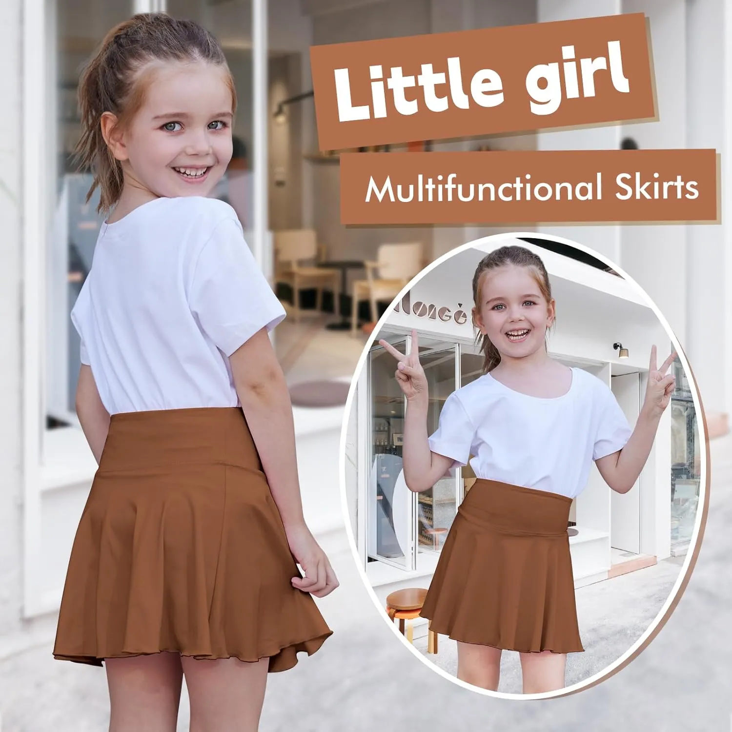 Toddler Baby Girl Skirts Flared Girls Mini Skorts Stretch Tennis Skater Uniform Athletic Skirts with Shorts Pockets
