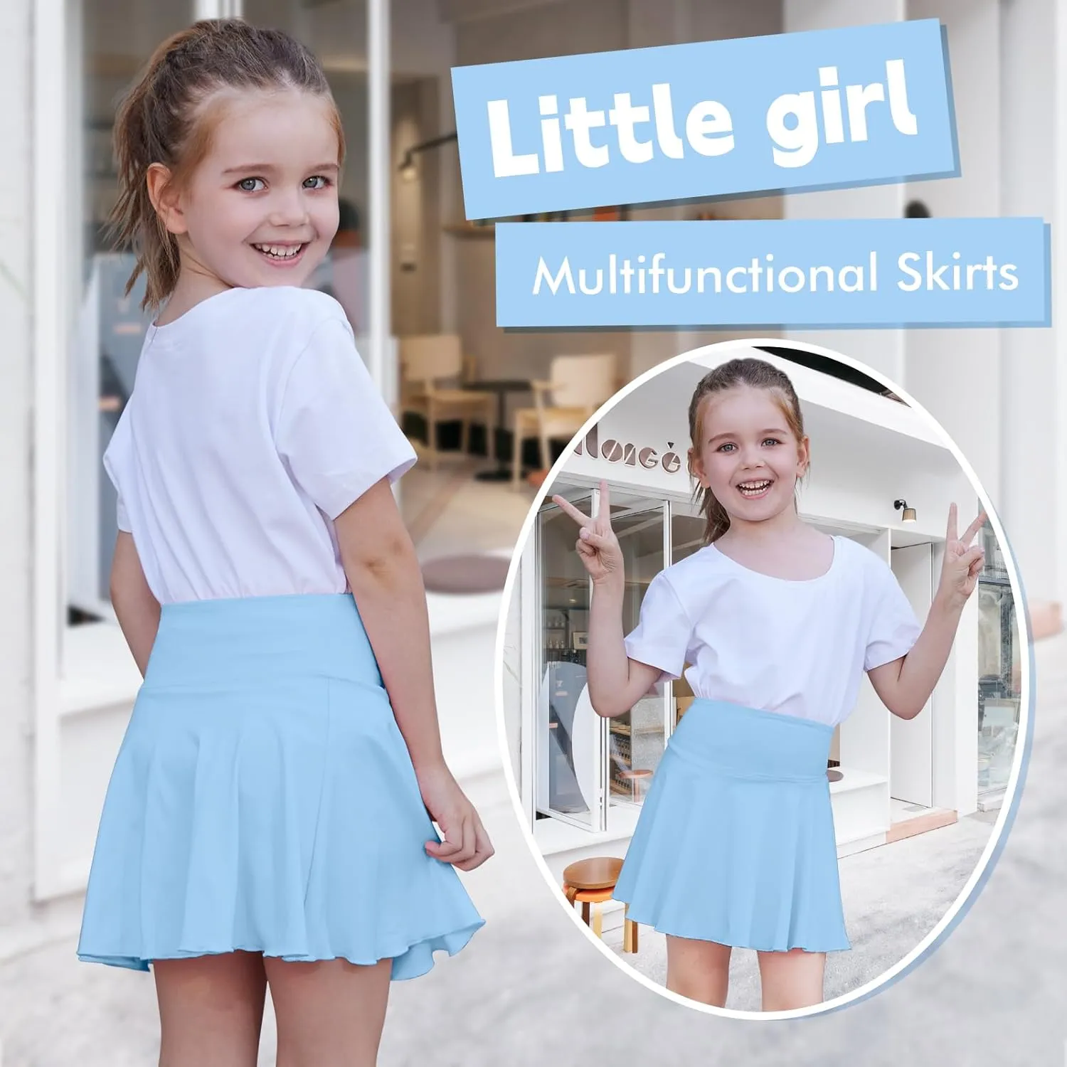 Toddler Baby Girl Skirts Flared Girls Mini Skorts Stretch Tennis Skater Uniform Athletic Skirts with Shorts Pockets