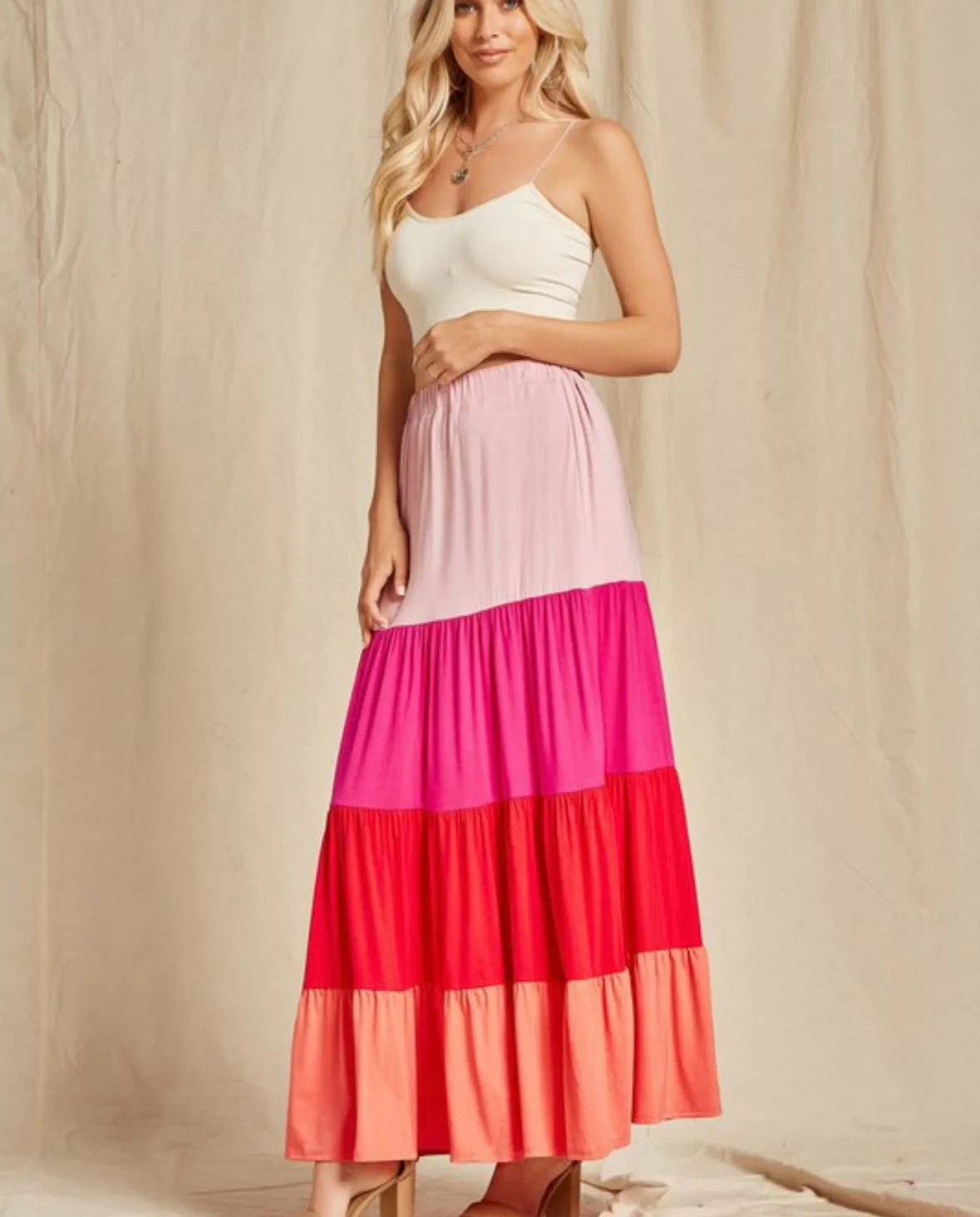 Vibrant Color Block Maxi Skirt