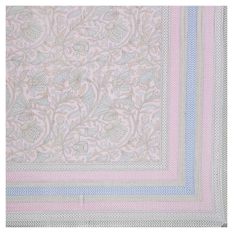 Viya Flora Diwan Set (Light Pink & Blue) - Eight Piece Set