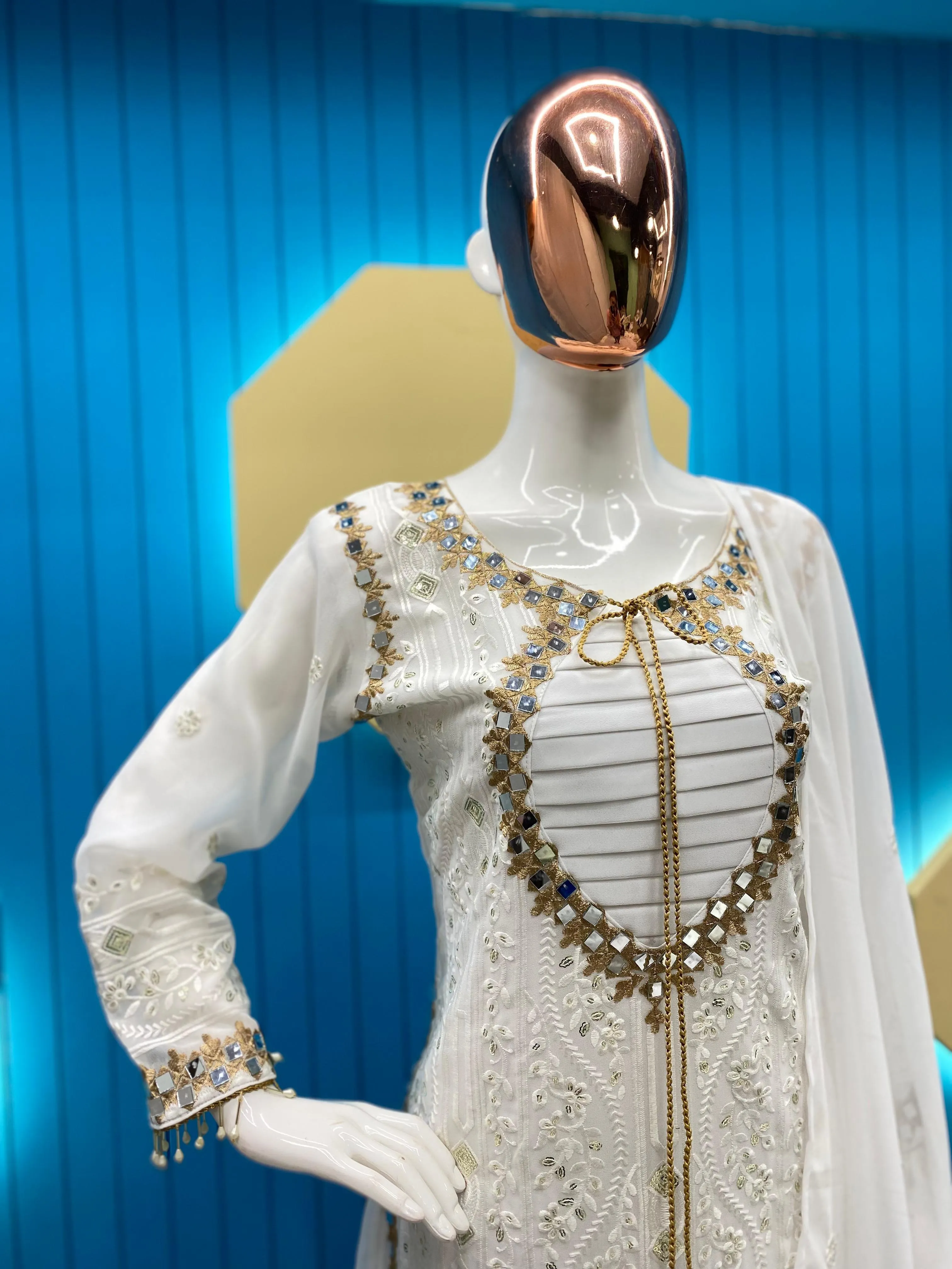 White Mirage Melody - Georgette Sequins Embroidered Ensemble