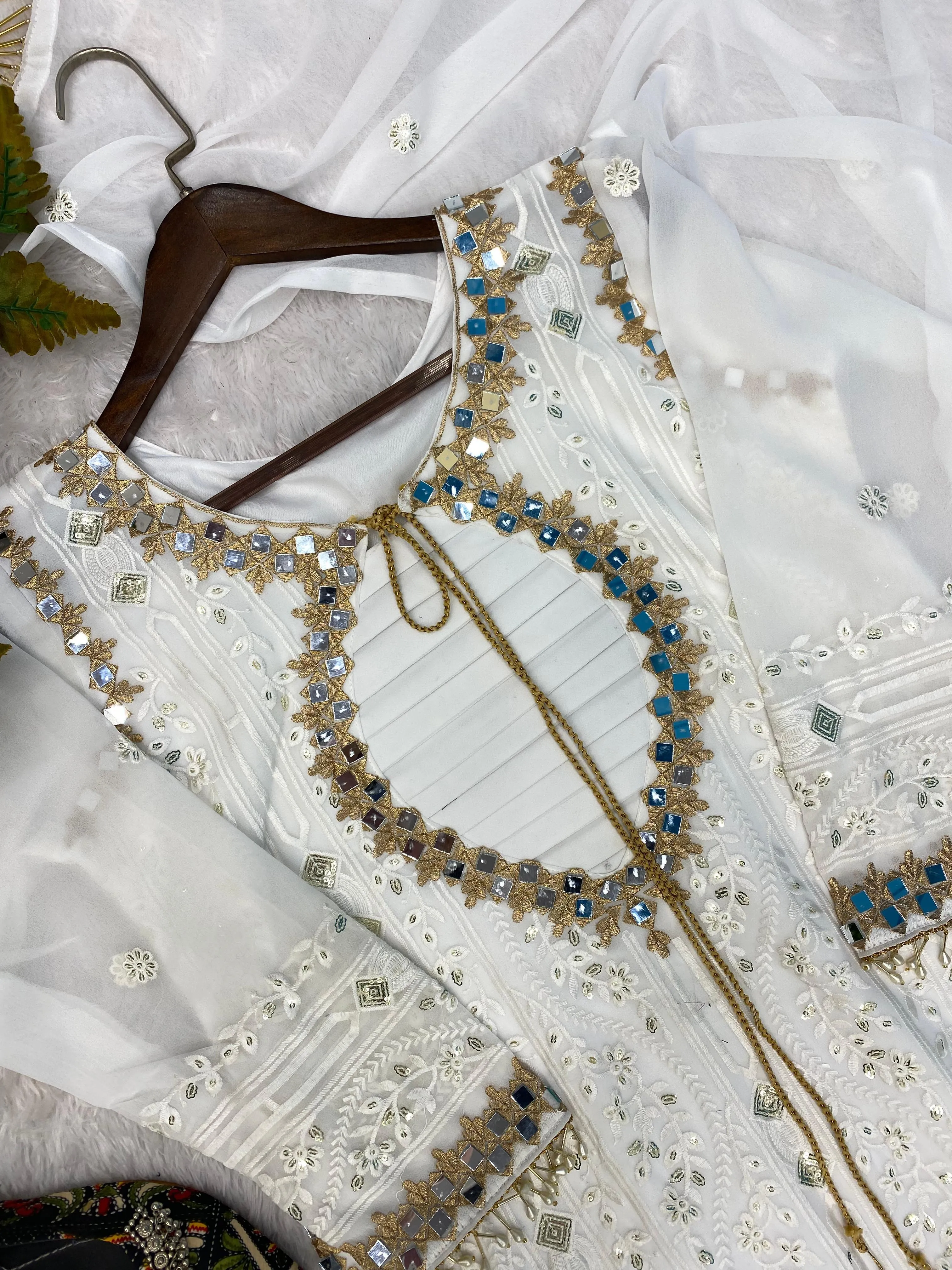 White Mirage Melody - Georgette Sequins Embroidered Ensemble