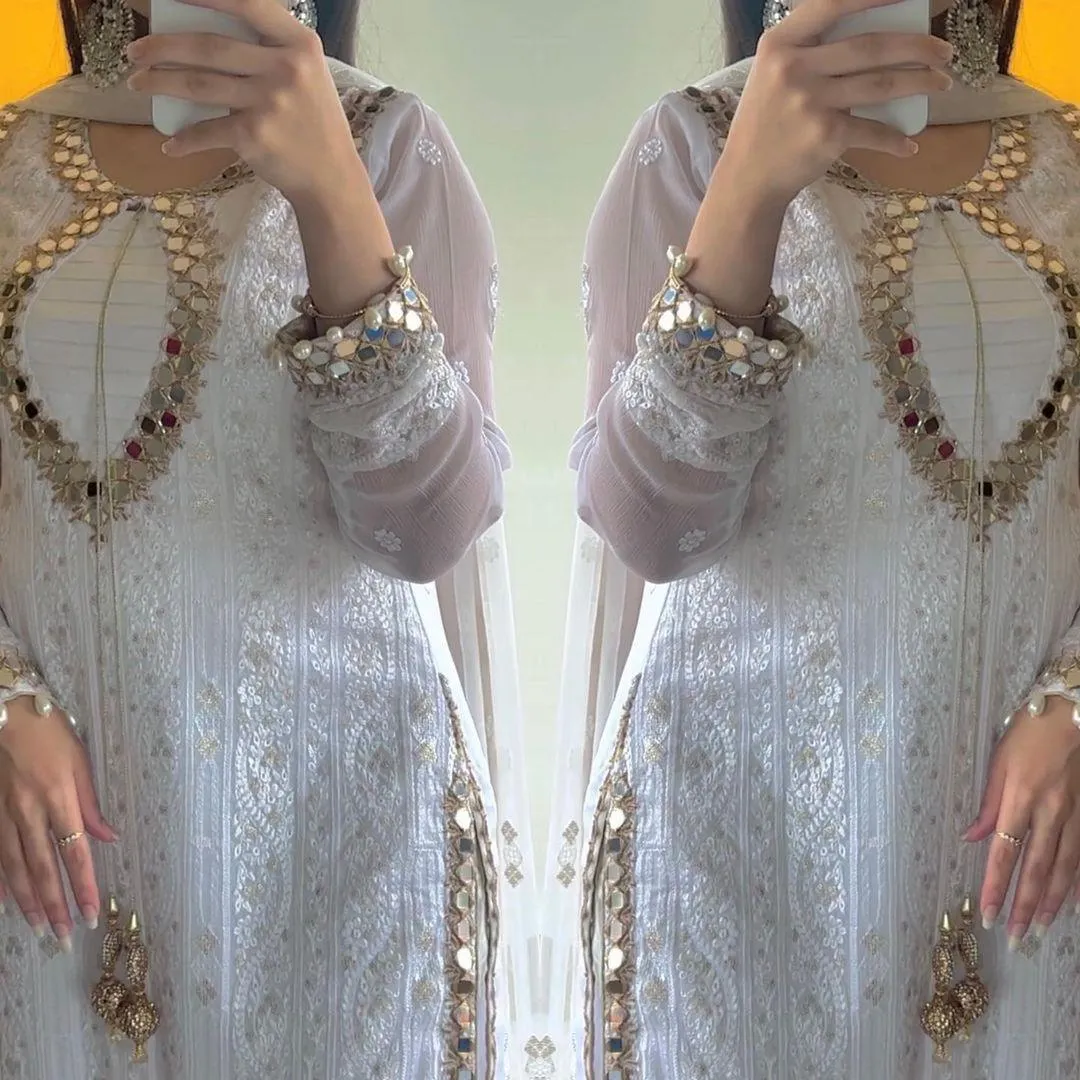 White Mirage Melody - Georgette Sequins Embroidered Ensemble