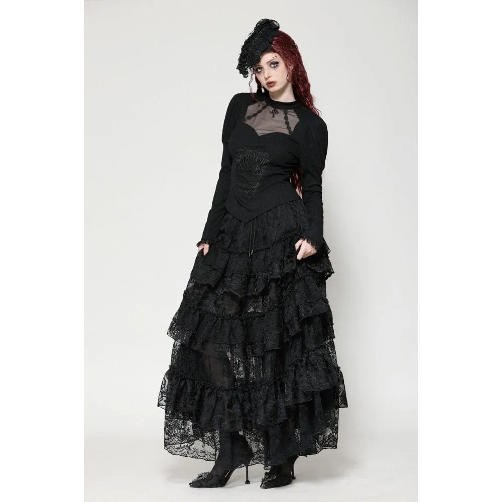 Women's Gothic Cut-out Mesh Long Sleeved Shirt