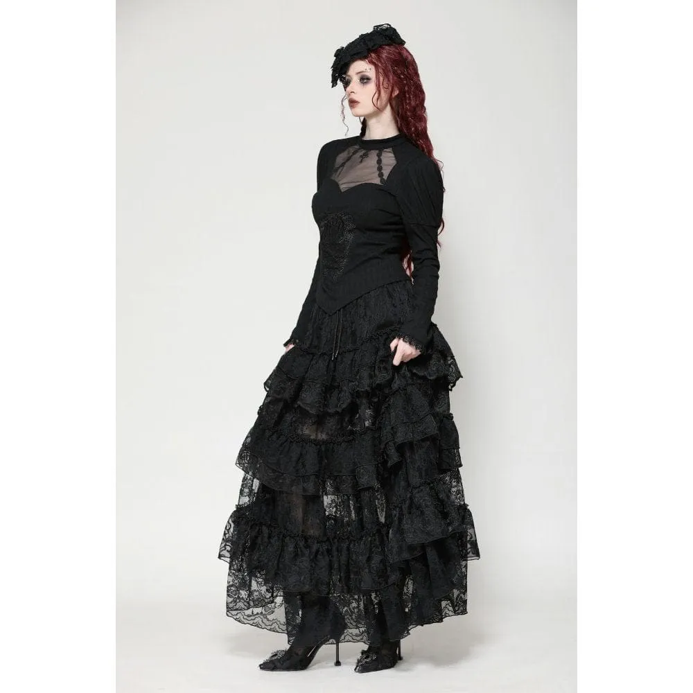 Women's Gothic Cut-out Mesh Long Sleeved Shirt