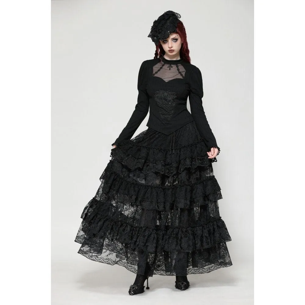 Women's Gothic Cut-out Mesh Long Sleeved Shirt