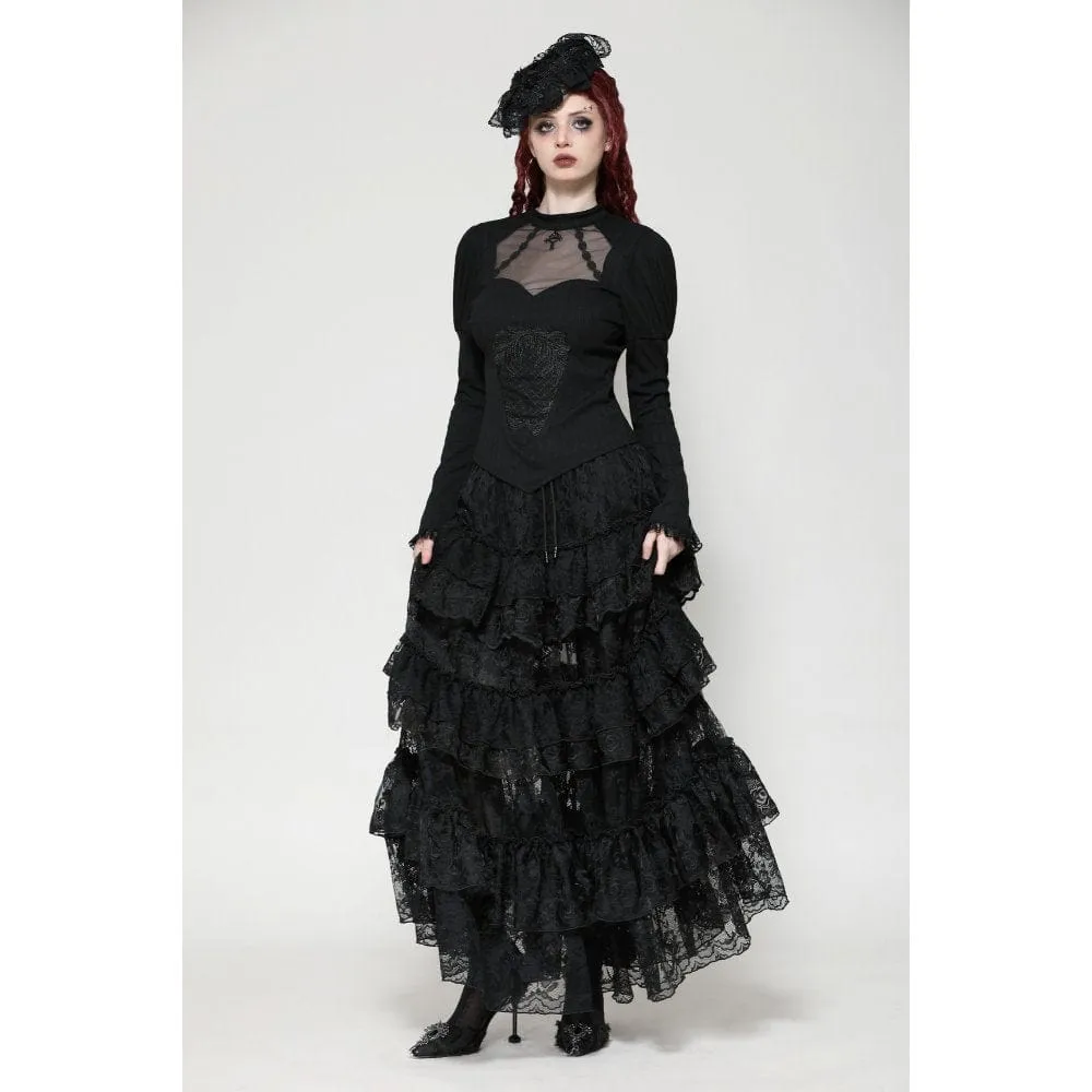 Women's Gothic Cut-out Mesh Long Sleeved Shirt