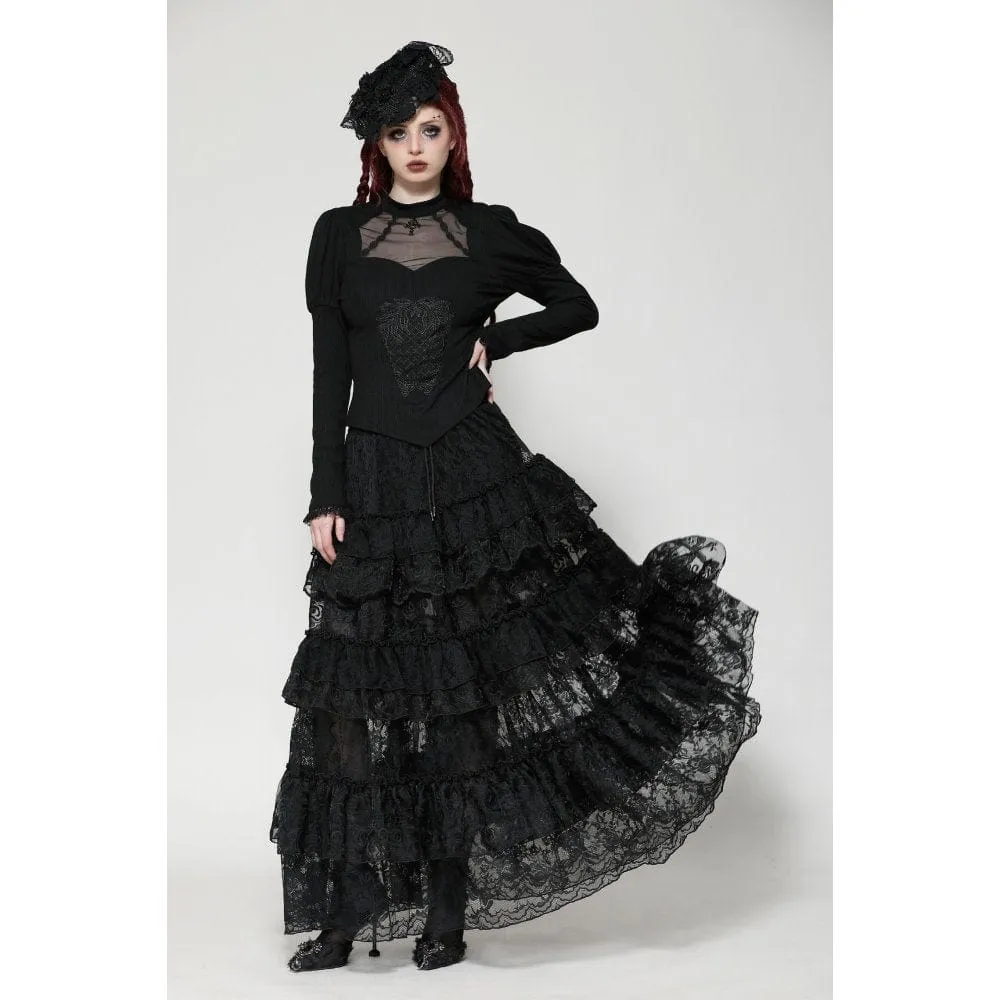 Women's Gothic Cut-out Mesh Long Sleeved Shirt