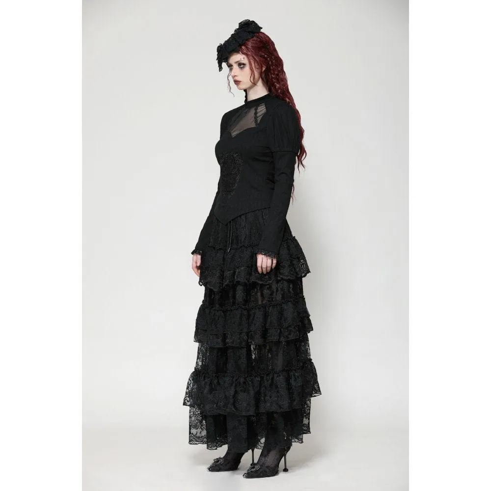 Women's Gothic Cut-out Mesh Long Sleeved Shirt