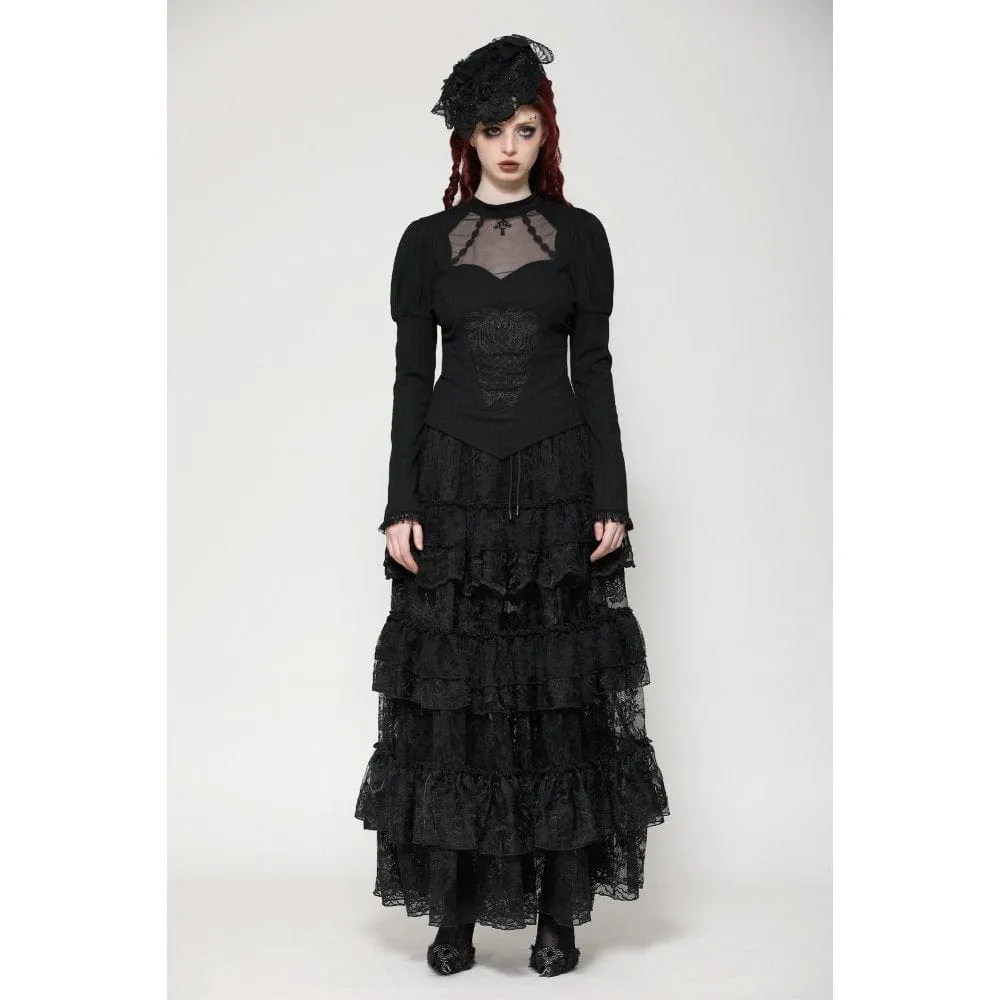 Women's Gothic Cut-out Mesh Long Sleeved Shirt