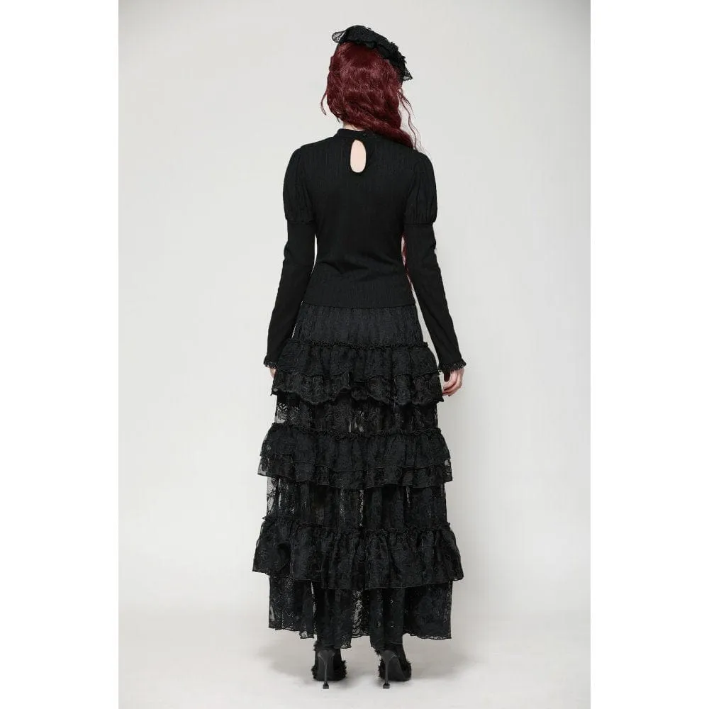 Women's Gothic Cut-out Mesh Long Sleeved Shirt
