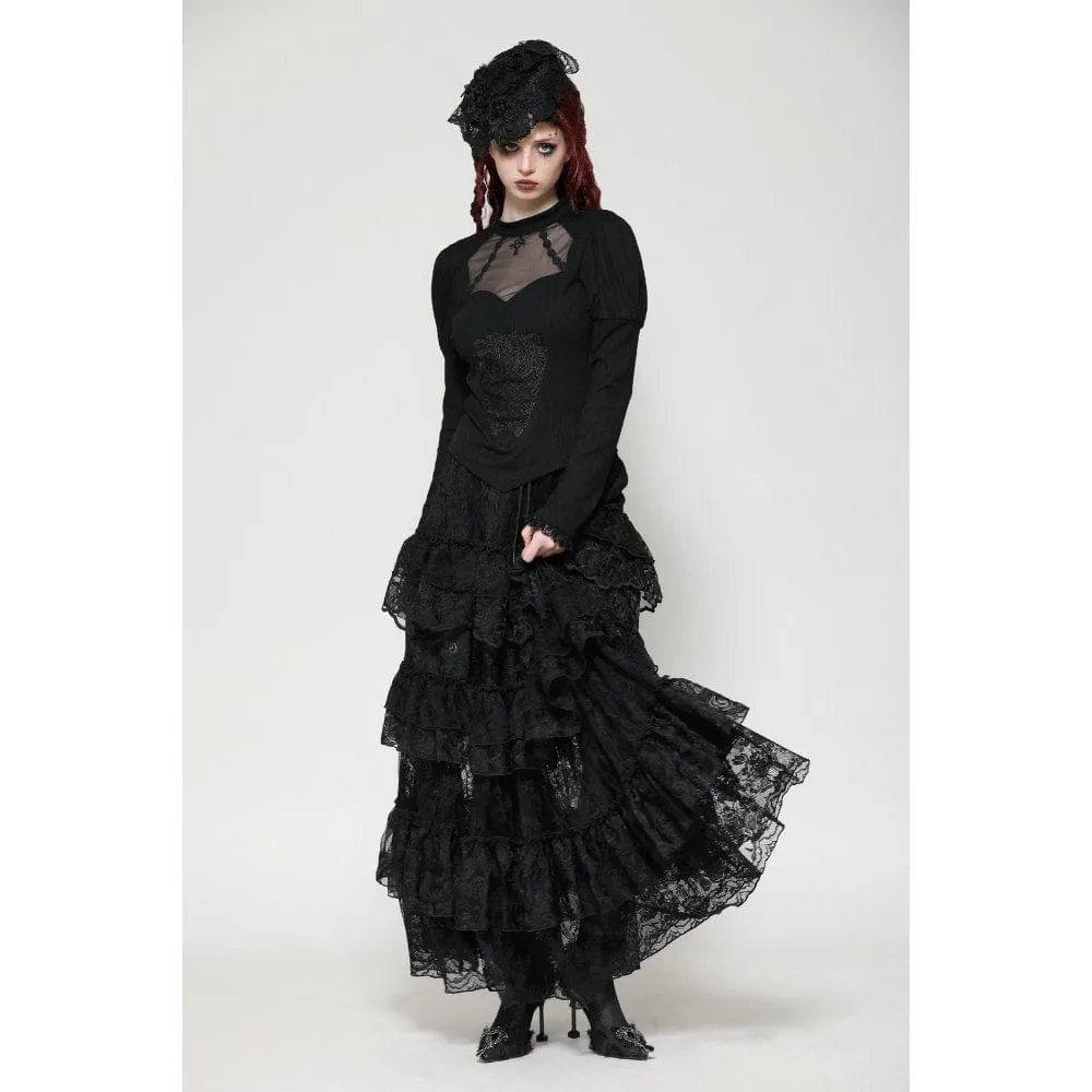 Women's Gothic Cut-out Mesh Long Sleeved Shirt