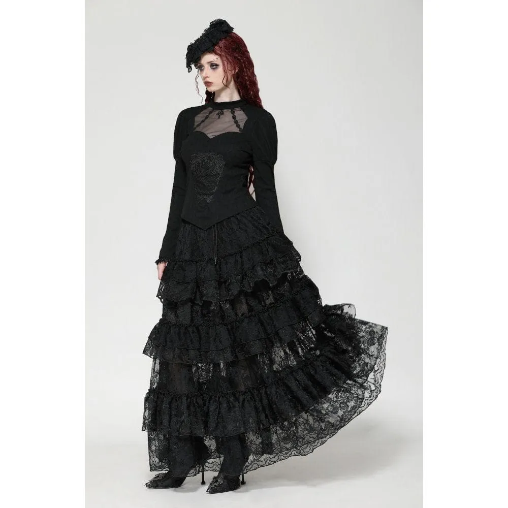 Women's Gothic Cut-out Mesh Long Sleeved Shirt
