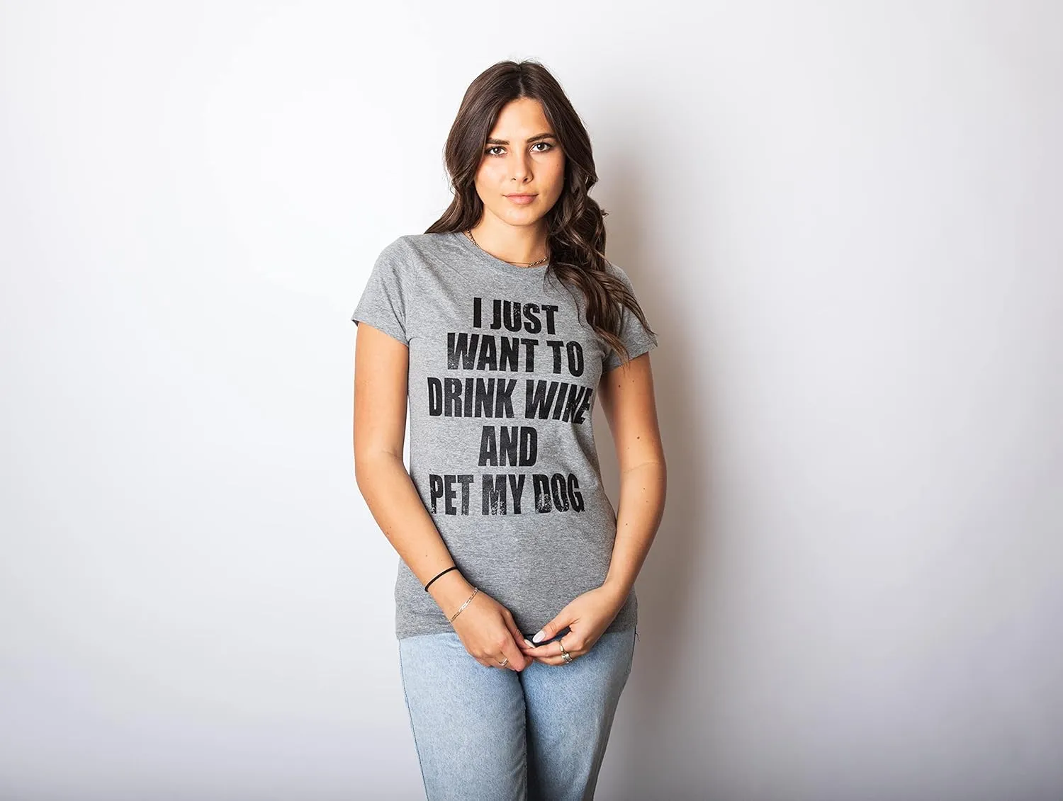 Womens I Just Want to Drink Wine and Pet My Dog Funny Humor Puppy Lover T Shirt