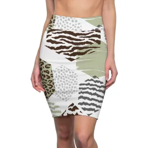 Womens Pencil Skirt - Green Grey Hexagon Pattern