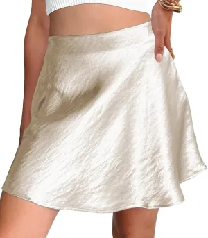 Womens Satin Mini Skirt Elastic Waist A Line Silk Mini Short Skirts for Women
