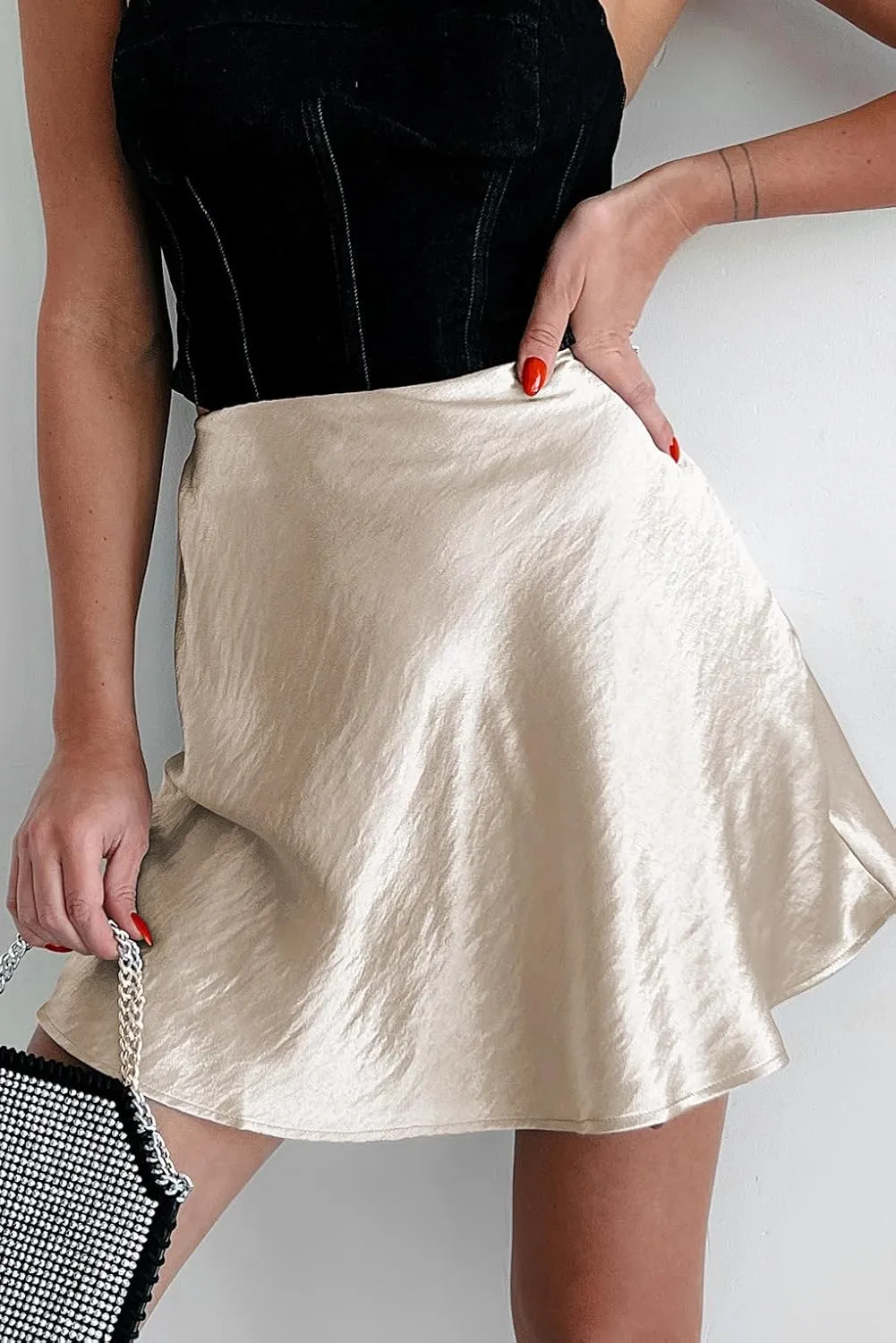 Womens Satin Mini Skirt Elastic Waist A Line Silk Mini Short Skirts for Women