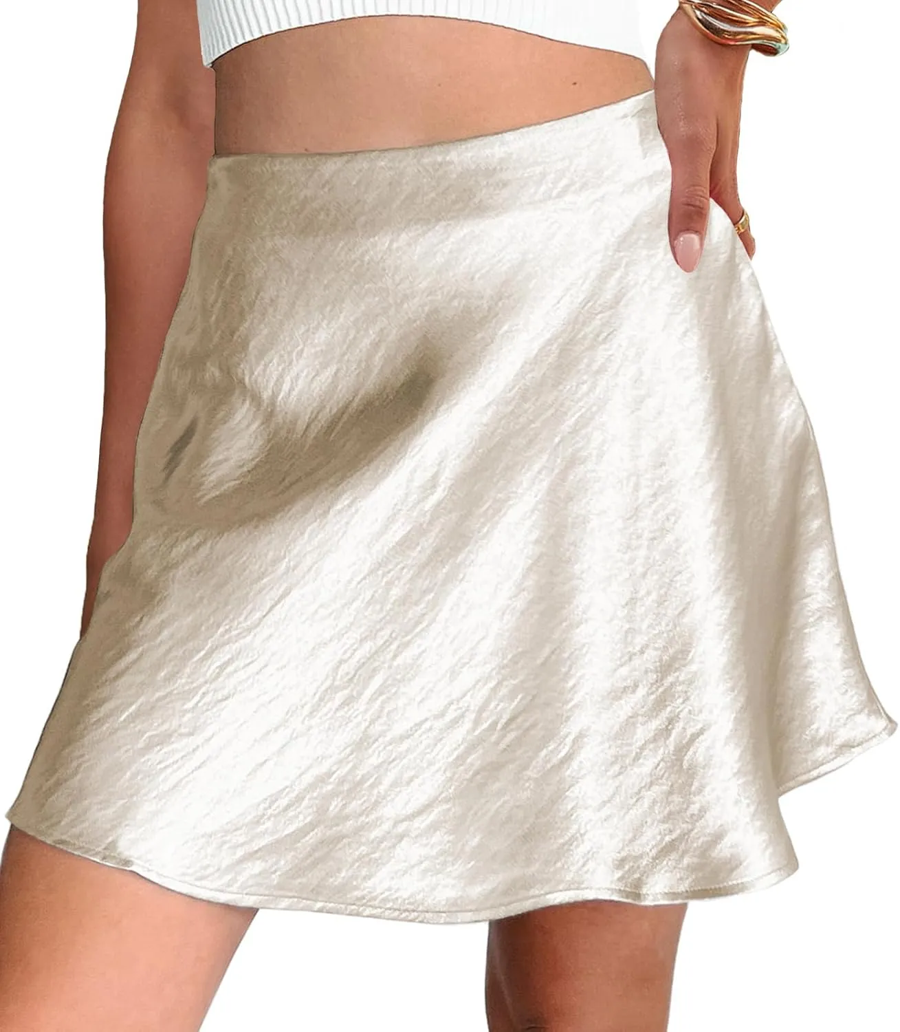 Womens Satin Mini Skirt Elastic Waist A Line Silk Mini Short Skirts for Women