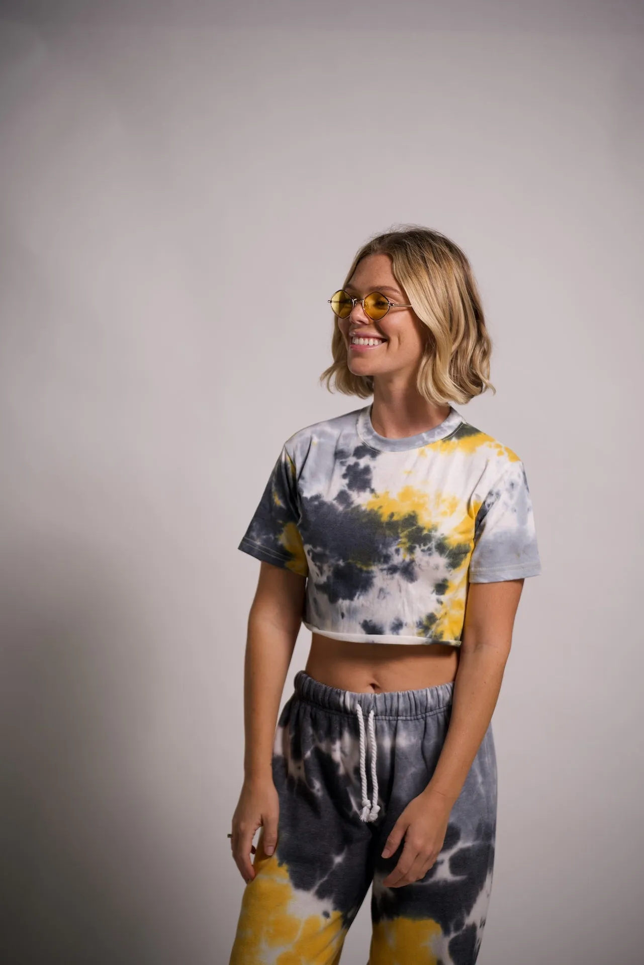 Women's Tie Dye Round Neck Short Sleeve Crop T-Shirt Top